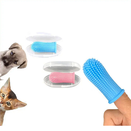 Pet Dog Cat 360º Finger Brush Toothbrush Full Surround Silicone Bristles Oral