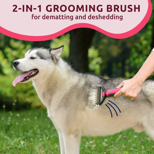 Deshedding Brush - Double-Sided Undercoat Rake for Dogs & Cats - Shedding Comb and Dematting Tool for Grooming, Extra Wide KK21 KK21
