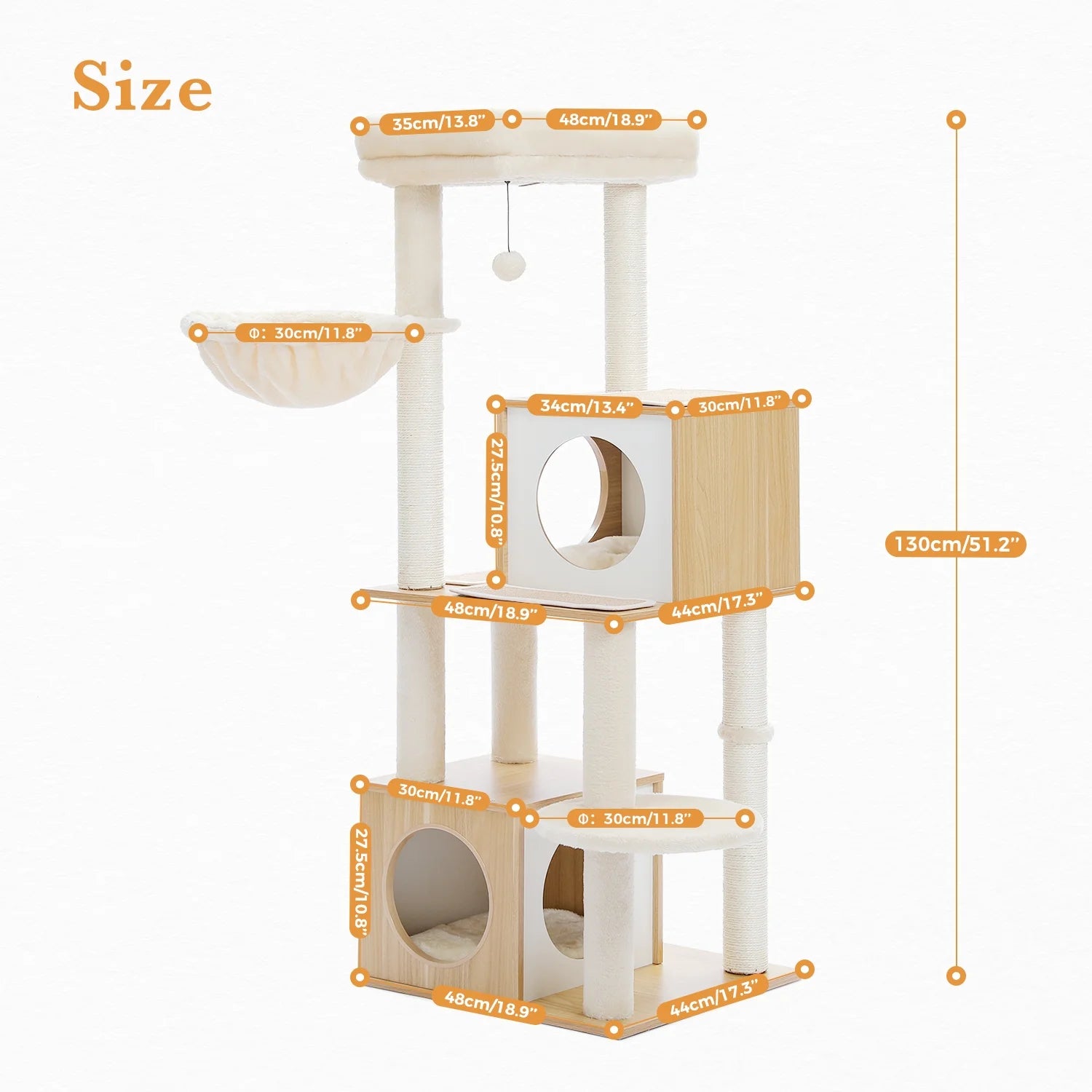 51" Modern Cat Tower for Indoor Cats, Multilevel Cat Tree Cat Play House with Large Cat Condo, Beige