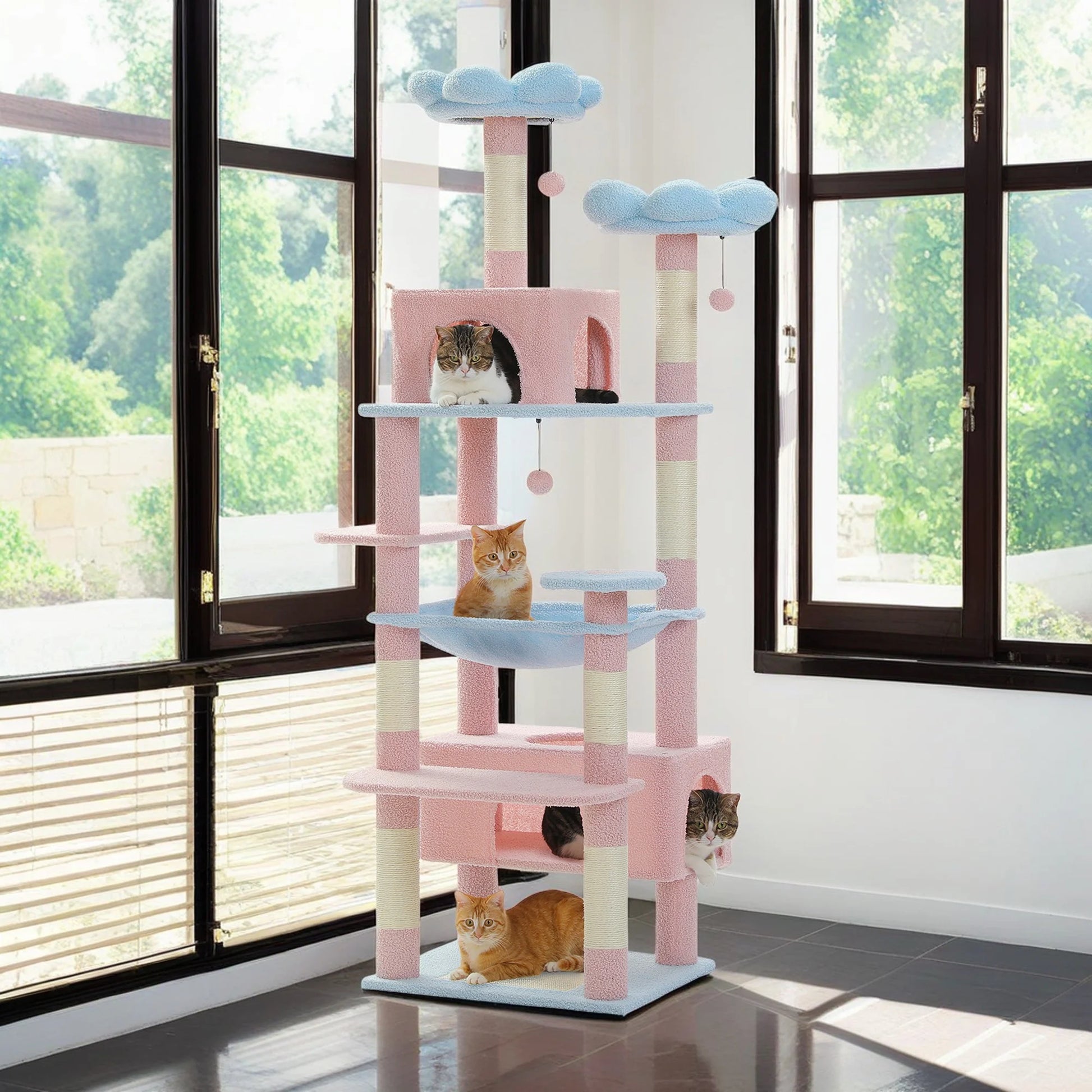 72" Large Cat Tree Tower with Sisal Scratching Post, Indoor Cat Condo for Big Cat Maine Coon, Blue
