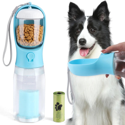 Dog Water Bottle with Food Container, 3 in 1 Outdoor Portable Pet Dispenser,Leak Proof Travel Dog Bowls for Walking Hiking