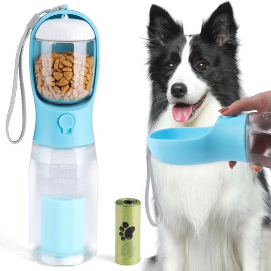 Dog Water Bottle with Food Container, 3 in 1 Outdoor Portable Pet Dispenser,Leak Proof Travel Dog Bowls for Walking Hiking