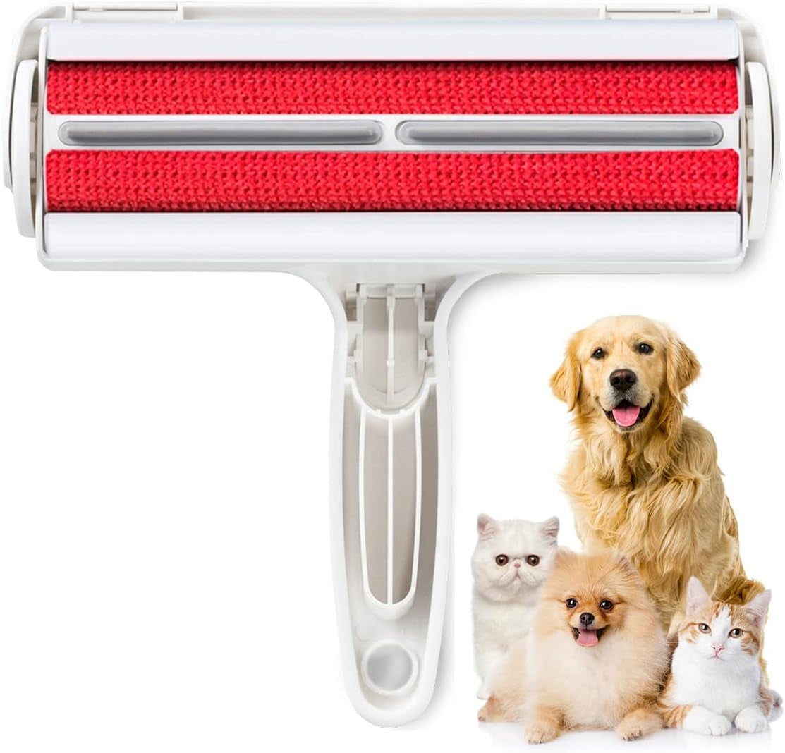 Pet Hair Remover Roller - Lint Roller for Pet Hair - Self Cleaning Dog & Cat Hair Remover - Remove Dog, Cat Hair from Furniture, Carpets, Bedding, Clothing and More. White