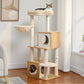 51" Modern Cat Tower for Indoor Cats, Multilevel Cat Tree Cat Play House with Large Cat Condo, Beige
