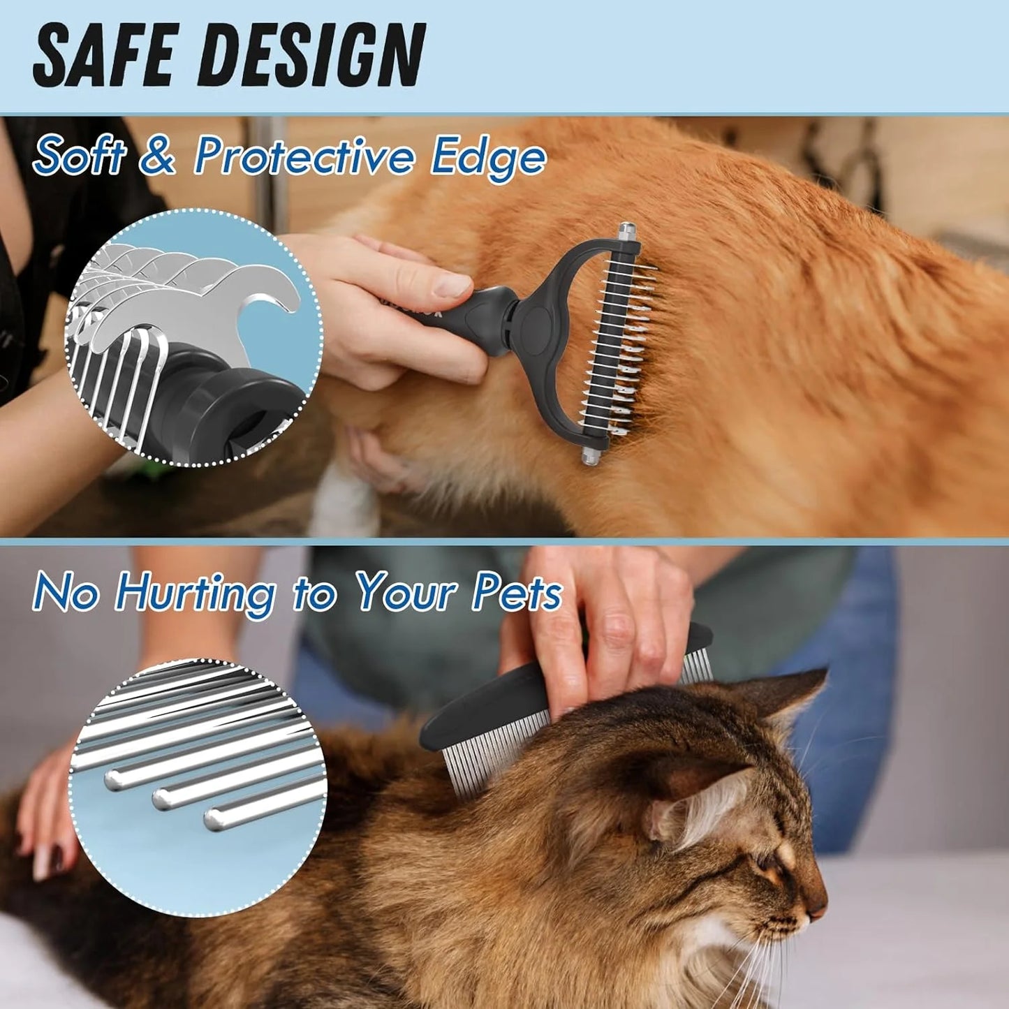 Pet Grooming Brush and Metal Comb, Cat Brush Undercoat Rake for Dogs Grooming Supplies Dematting Deshedding Brush for Shedding, Deshedder Brush Dogs Shedding Tool for Long Matted Haired Pets, Black