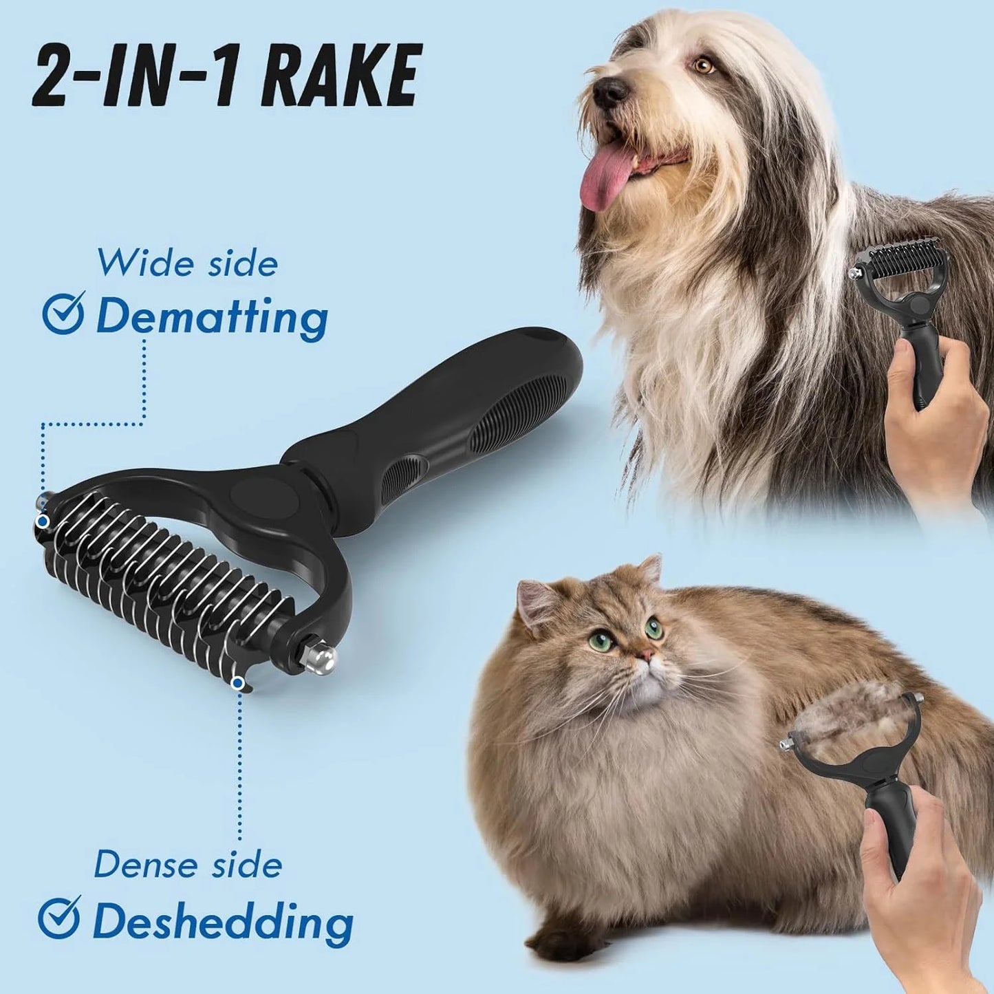 Pet Grooming Brush and Metal Comb, Cat Brush Undercoat Rake for Dogs Grooming Supplies Dematting Deshedding Brush for Shedding, Deshedder Brush Dogs Shedding Tool for Long Matted Haired Pets, Black
