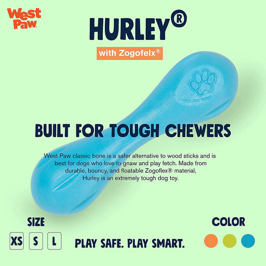 Zogoflex Hurley Dog Bone Chew Toy – Floatable Pet Toys for Aggressive Chewers, Catch, Fetch – Bright-Colored Bones for Dogs – Recyclable, Dishwasher-Safe, Non-Toxic, Large, Aqua