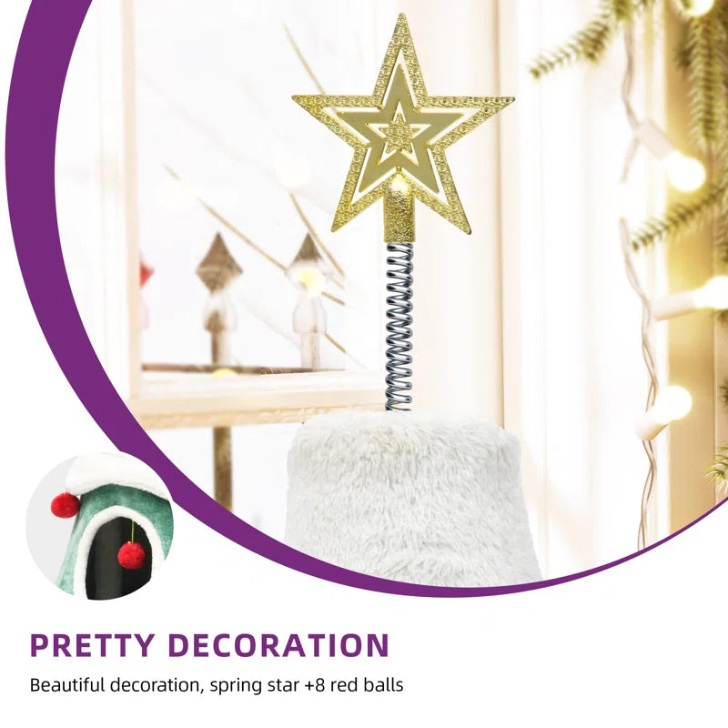 63" Christmas Cat Tower with 2 Semi-Enclosed Cat Houses, Indoor Cat Tree with Cat Condos, Cute Cat Tree with Plush Ball for 2 Cat