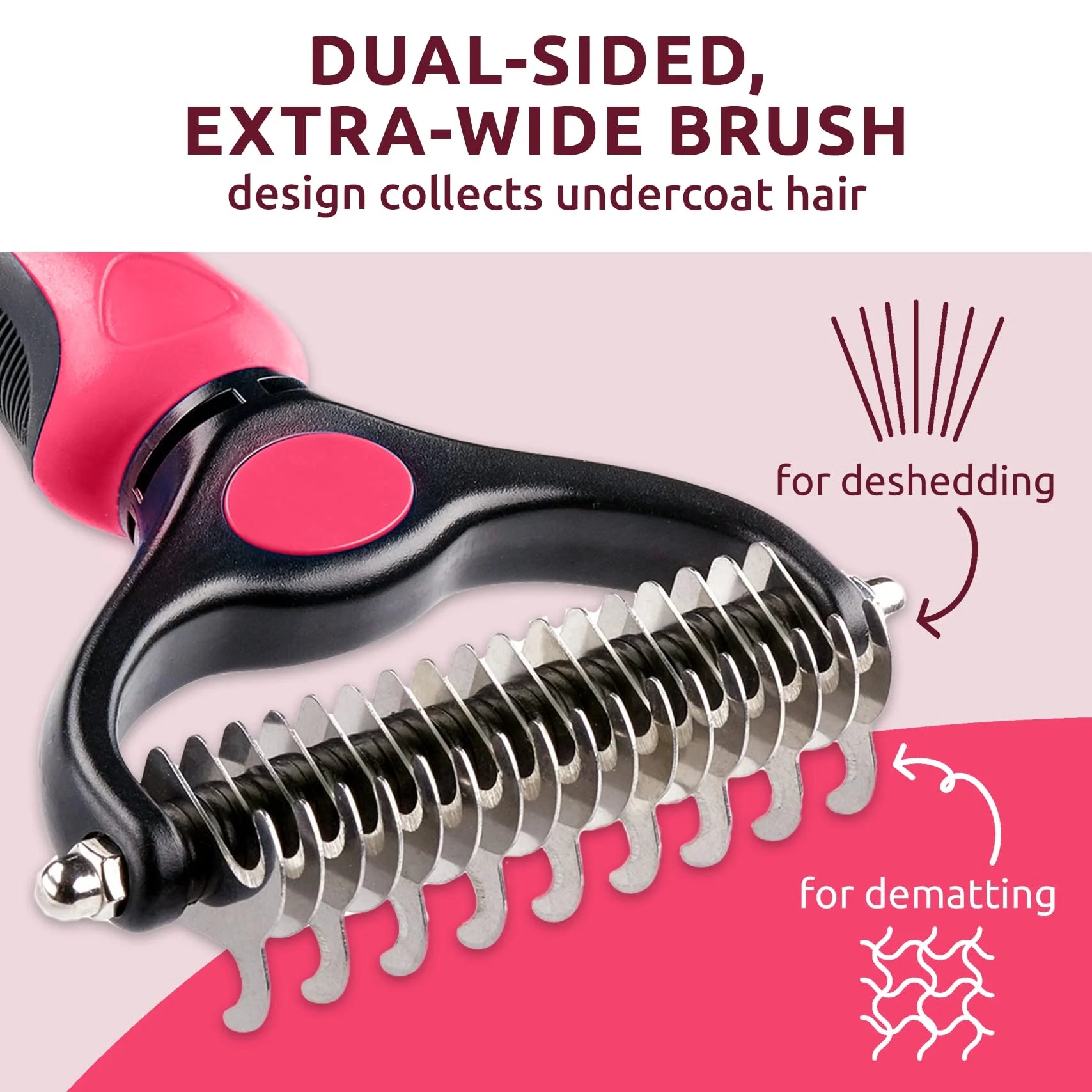 Deshedding Brush - Double-Sided Undercoat Rake for Dogs & Cats - Shedding Comb and Dematting Tool for Grooming, Extra Wide KK21 KK21