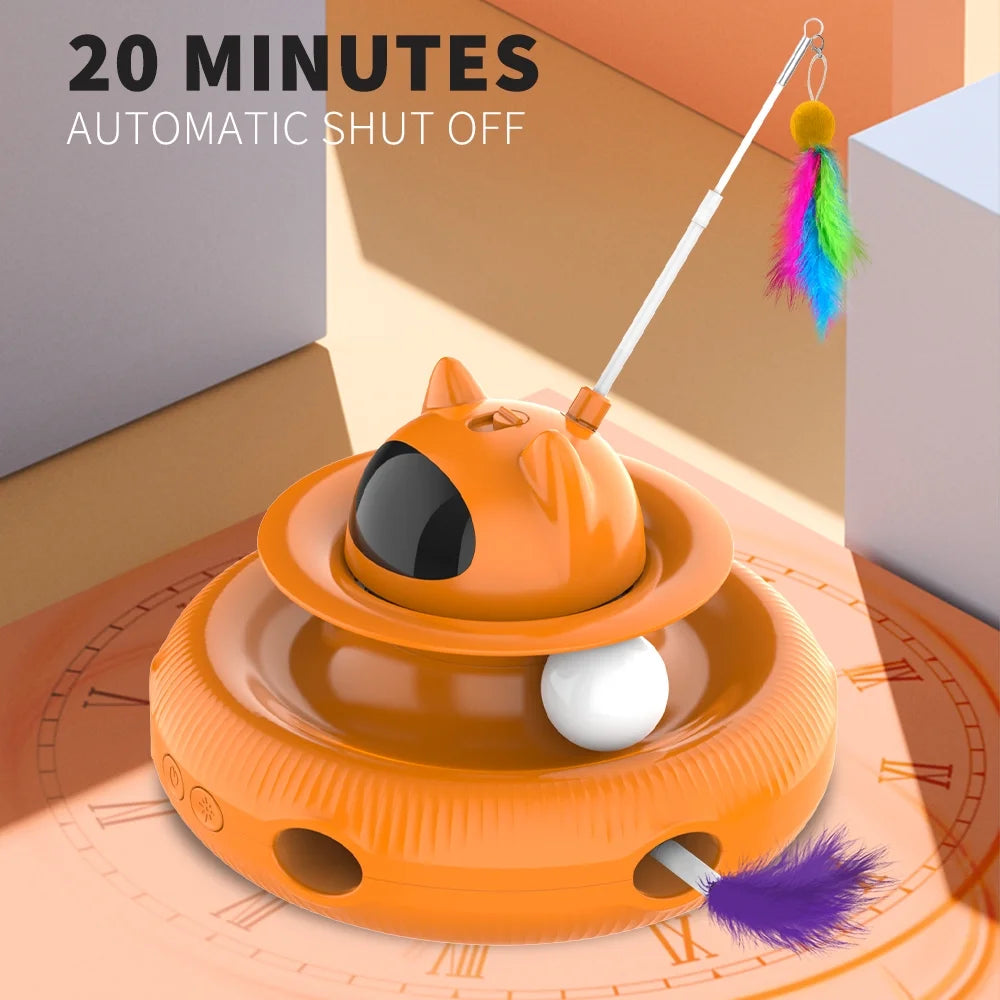 4-In-1 Indoor Interactive Cat Toy, Retractable Laser & Feather, USB Rechargeable, Orange