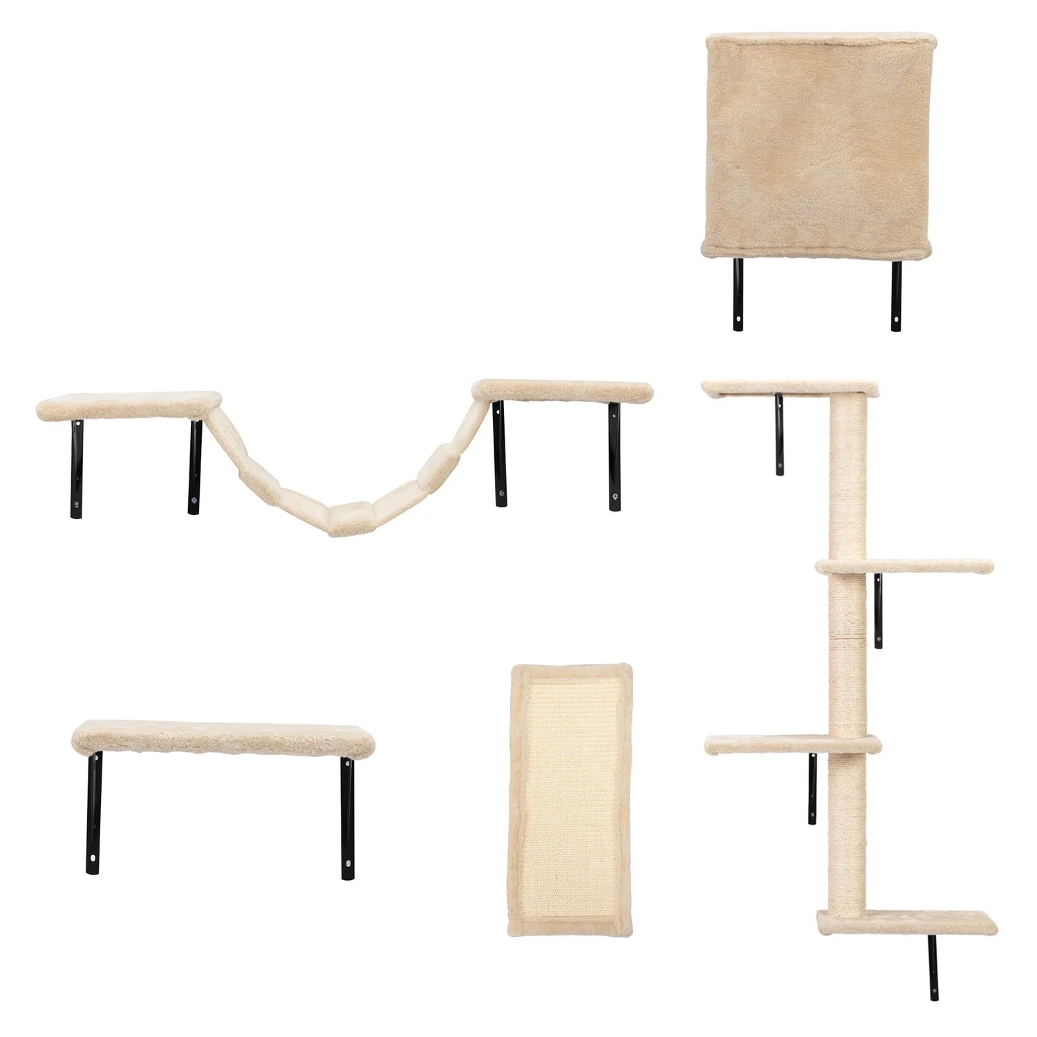 Cat Wall Shelves and Perches Set of 5, Sleeping Playing Lounging Climbing Cat Tree House for Multiple Cats, Beige