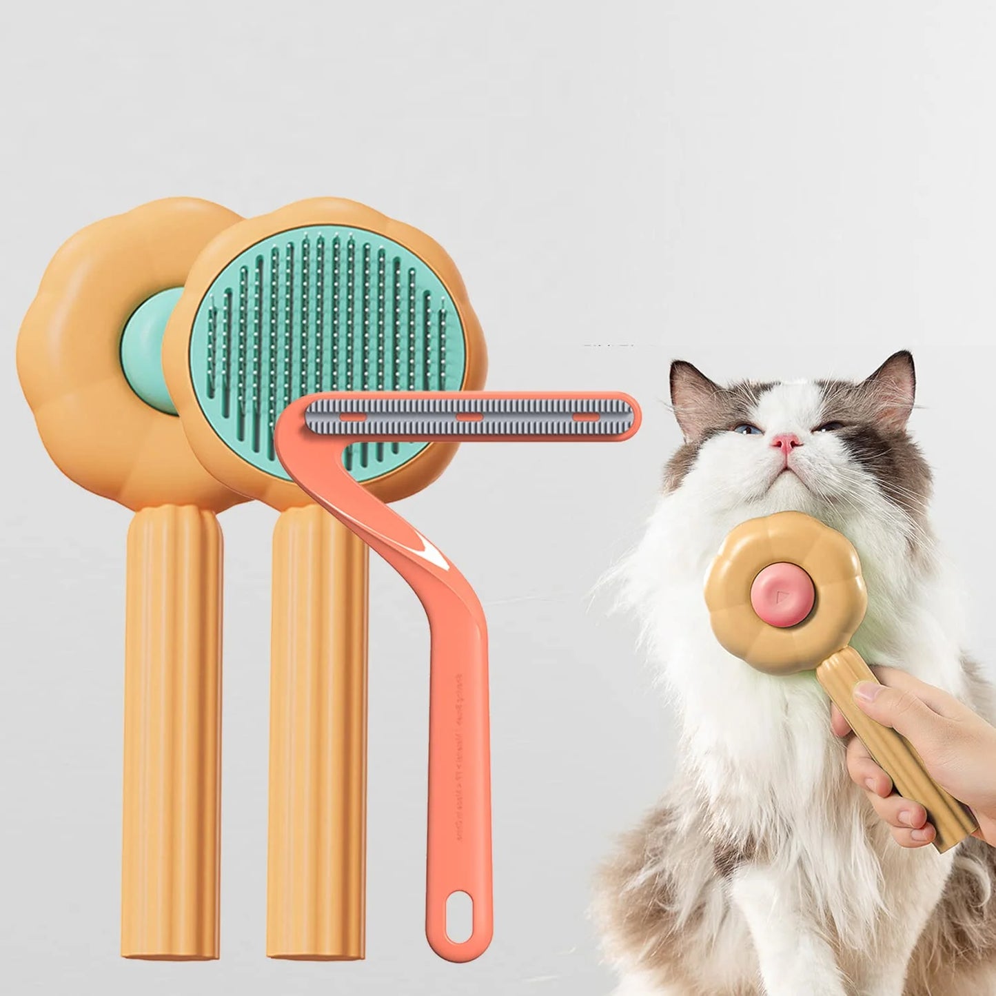 Pet Grooming Brush for Cats and Dogs Self-Cleaning Sliker Brush for Removes Mats Tangles Shedding Brush (Orange)