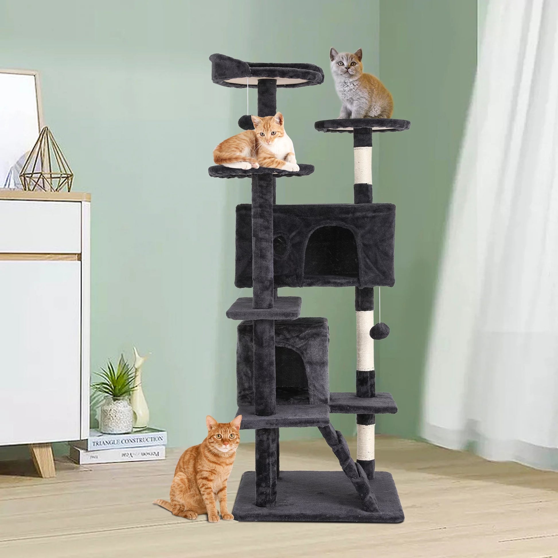 54 Inch Cat Trees and Towers for Indoor Cats, Cat Condo Scratching Post for Adult Cats, Multi-Level Cat Towers for Small Cats, Dark Gray