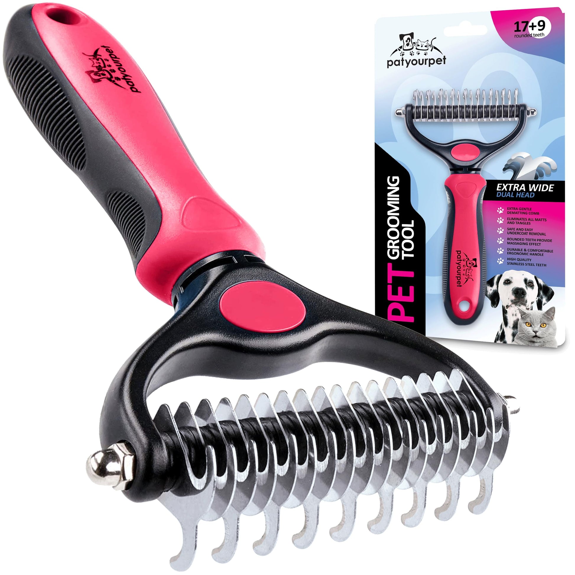 Deshedding Brush - Double-Sided Undercoat Rake for Dogs & Cats - Shedding Comb and Dematting Tool for Grooming, Extra Wide KK21 KK21