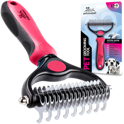 Deshedding Brush - Double-Sided Undercoat Rake for Dogs & Cats - Shedding Comb and Dematting Tool for Grooming, Extra Wide KK21 KK21