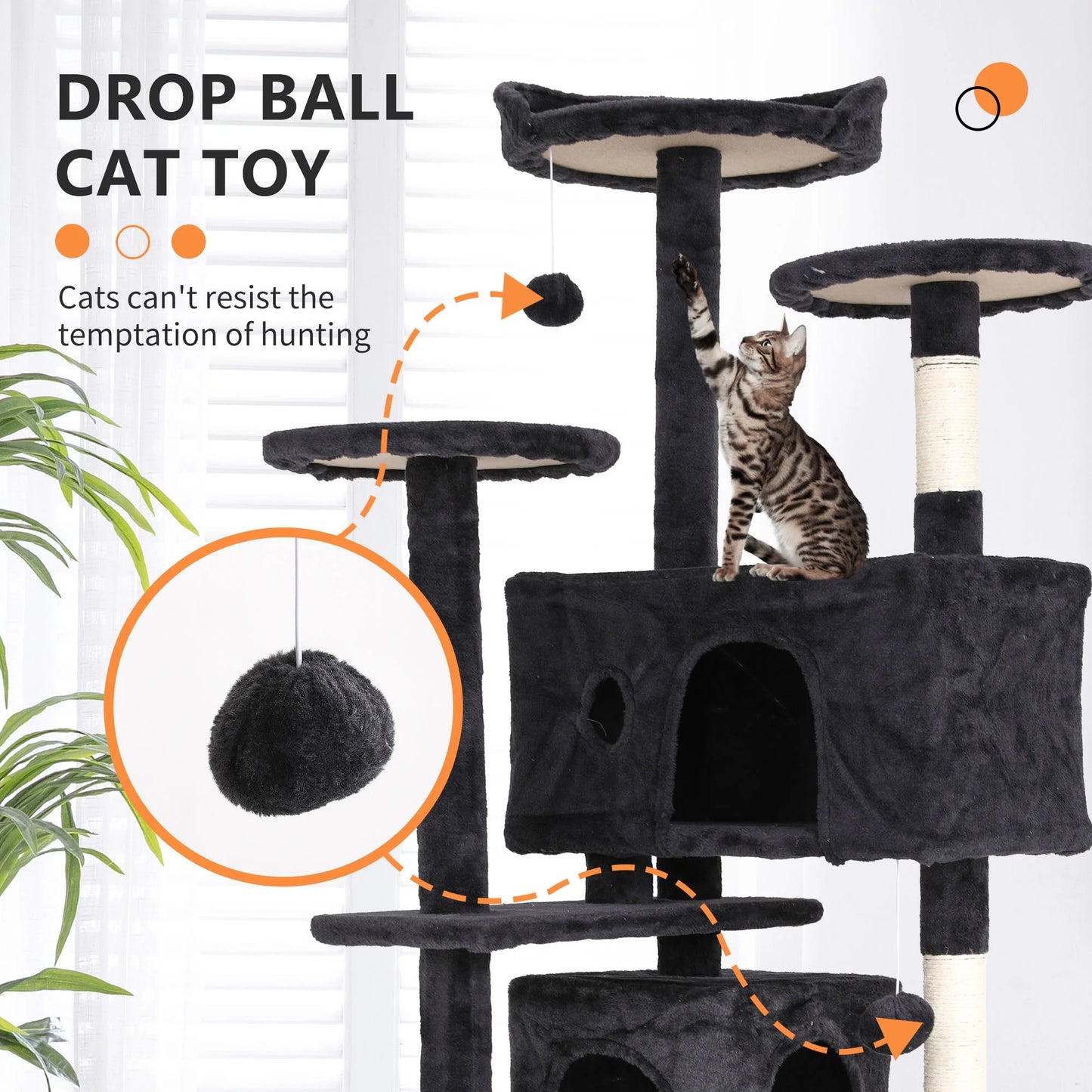 54 Inch Cat Trees and Towers for Indoor Cats, Cat Condo Scratching Post for Adult Cats, Multi-Level Cat Towers for Small Cats, Dark Gray