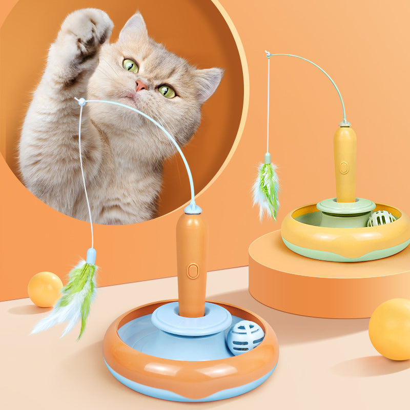 2-in-1 Interactive Cat Turntable Toy with Feather