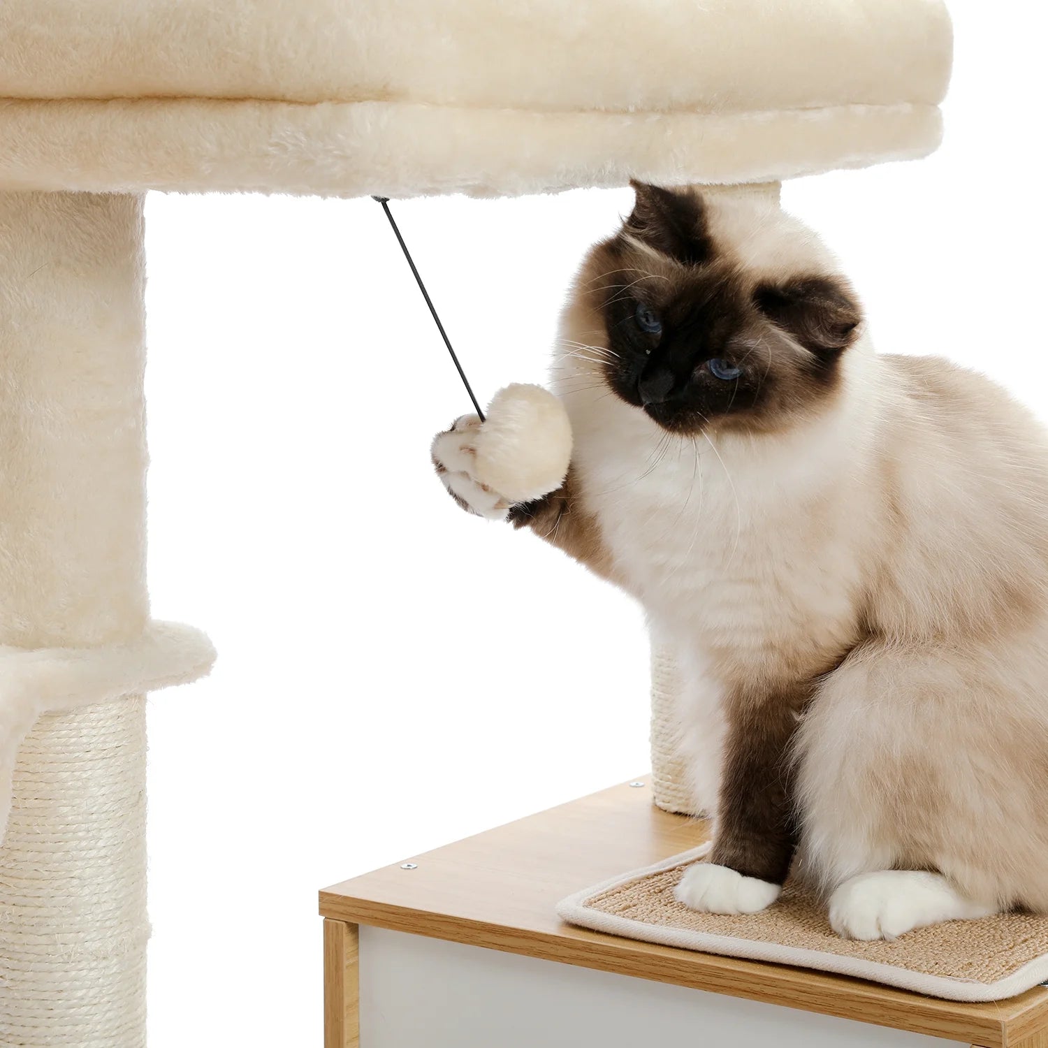 51" Modern Cat Tower for Indoor Cats, Multilevel Cat Tree Cat Play House with Large Cat Condo, Beige