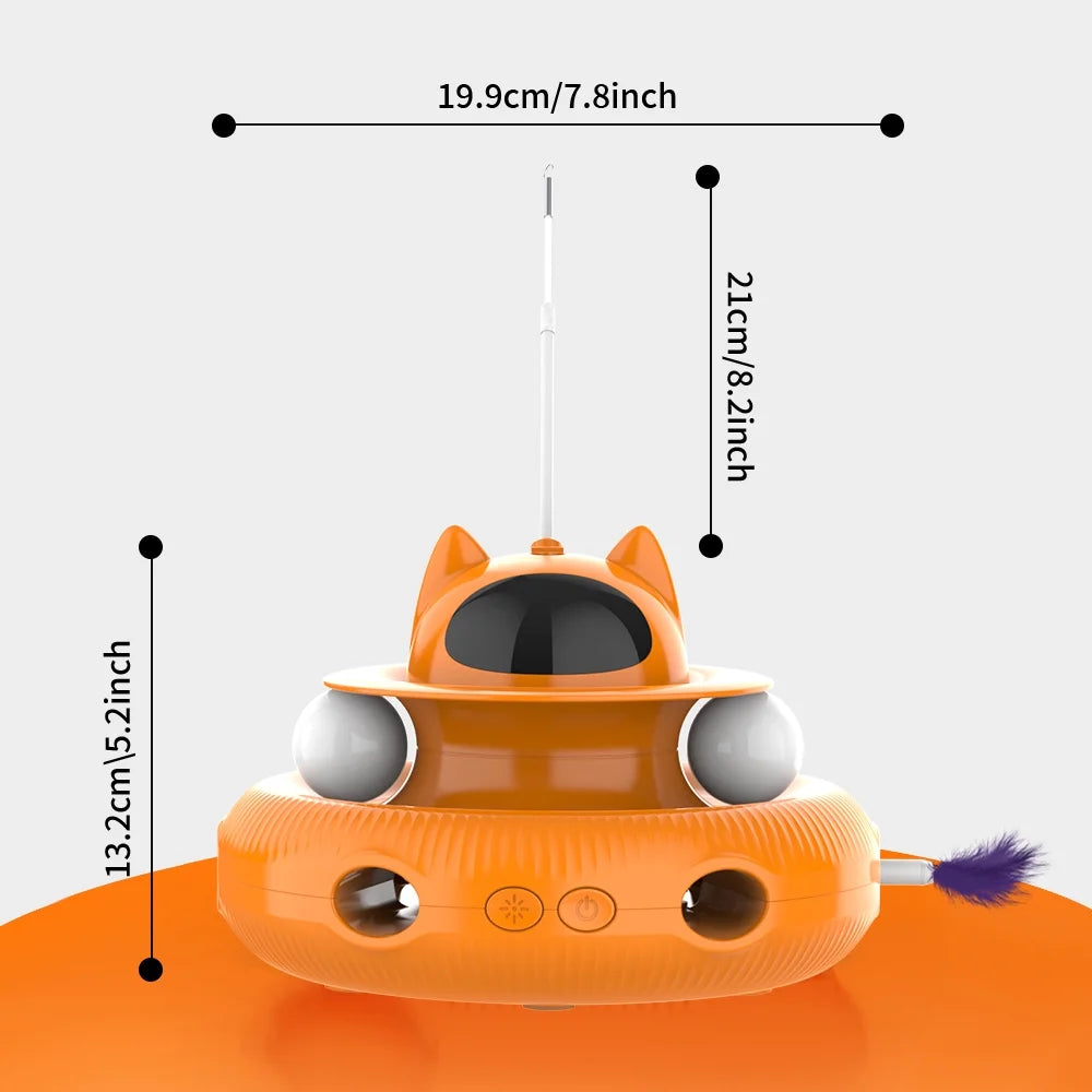 4-In-1 Indoor Interactive Cat Toy, Retractable Laser & Feather, USB Rechargeable, Orange