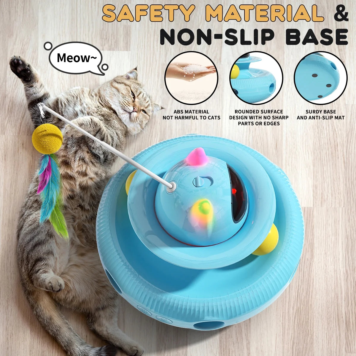 4 in 1 Interactive Cat Toys for Indoor Cats, Cat Laser Toys with 360°Rotation, Interactive Exercise Play Kitten Toy,Automatic Cat Wand Toy,Track Balls,Indoor Exercise Cat Kicker with USB Rechargeable